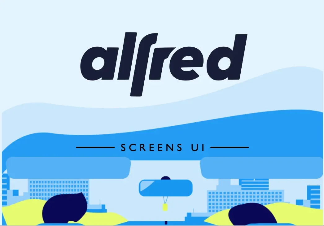 Alfred interface design project with illustrated blue screens